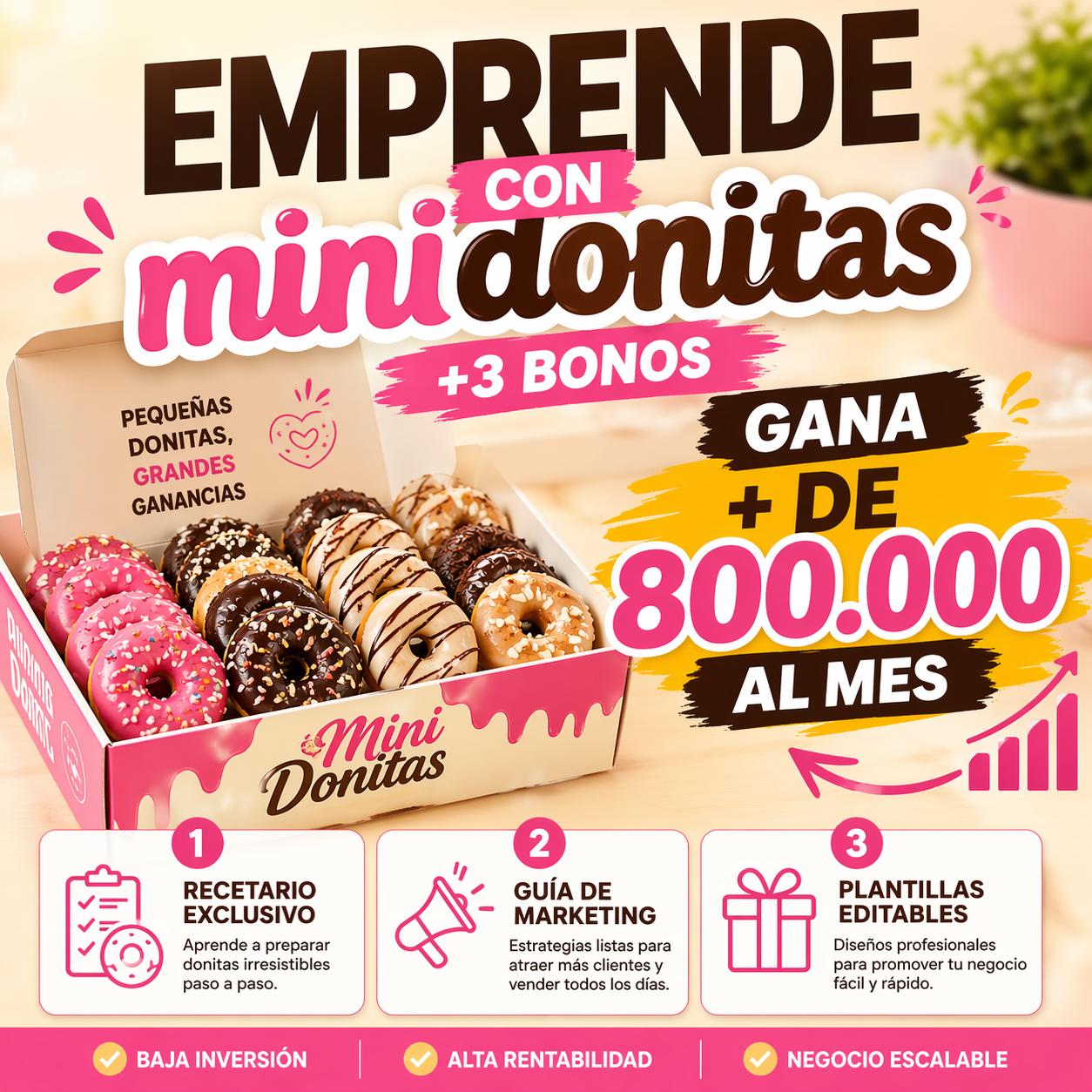 Emprende con Minidonitas+3 Bonos Gana +800.000 al mes